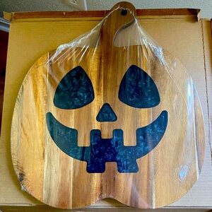 Wooden Pumpkin Cutting Board with Black Design